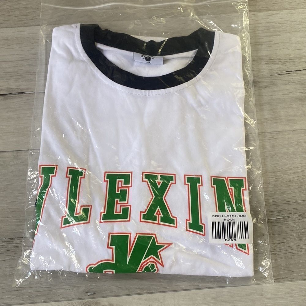 Vlexin’ University Merch Ringer Tee Shirt white/blk/green M Nwt - Picture 4 of 6